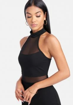 JUMP Clothing Illusion Mesh Cut Out Mini Halter Dress