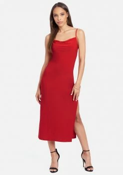 JUMP Cowl Neck Spaghetti Strap Slit Maxi Clothing