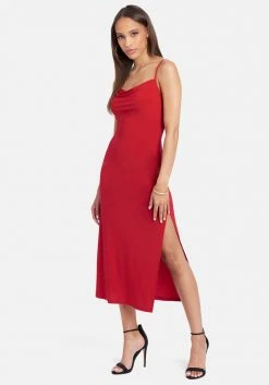 JUMP Cowl Neck Spaghetti Strap Slit Maxi Clothing