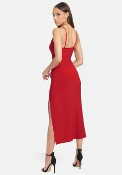 JUMP Cowl Neck Spaghetti Strap Slit Maxi Clothing