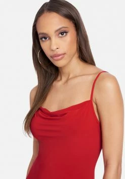 JUMP Cowl Neck Spaghetti Strap Slit Maxi Clothing