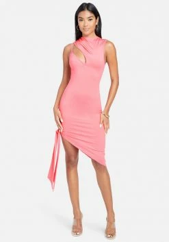 JUMP Asymmetrical Hem Slinky Midi Dress