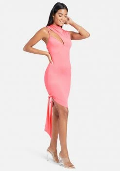 JUMP Asymmetrical Hem Slinky Midi Dress