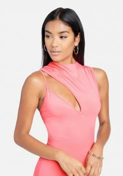 JUMP Asymmetrical Hem Slinky Midi Dress