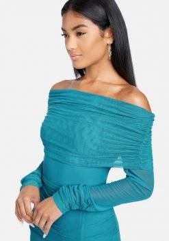 JUMP Off Shoulder Asymmetrical Mesh Gown Sale