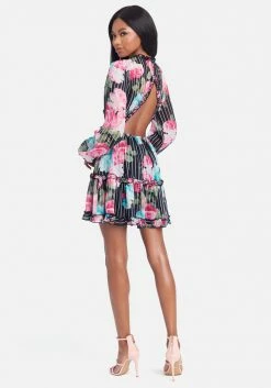 JUMP Print Shop Printed Open Back Flare Dress