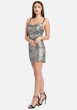 JUMP Animal Cowl Sequin Mini Dress