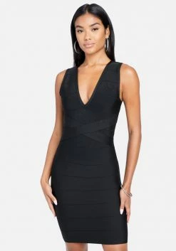 JUMP Bandage Dresses Double V Mini Bandage Dress