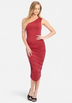 JUMP One Shoulder Solid Midi Dress Clothing
