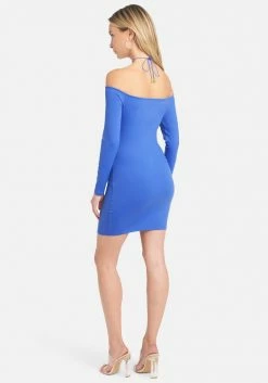 JUMP Clothing Off Shoulder Cross Neck Mini Dress