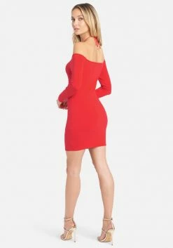 JUMP Off Shoulder Cross Neck Mini Dress