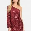 JUMP Clothing One Shoulder Sequin Wrap Dress