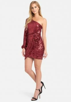 JUMP Clothing One Shoulder Sequin Wrap Dress