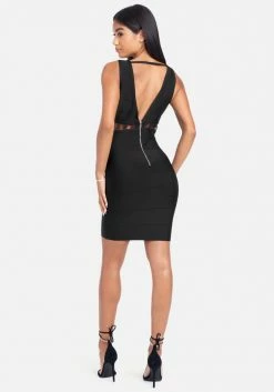JUMP Mesh Illusion Cut Out Bandage Dress