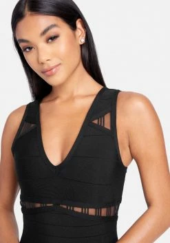 JUMP Mesh Illusion Cut Out Bandage Dress