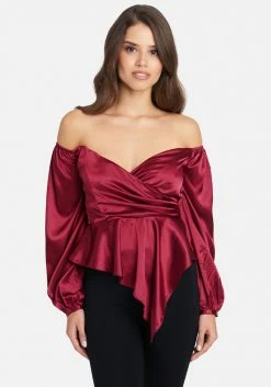 TC Asymmetrical Peplum Hammered Satin Blouse Best Sellers