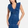 TC V Neck Cascade Sleeve Denim Dress Festival Season