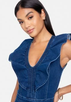 TC V Neck Cascade Sleeve Denim Dress Festival Season