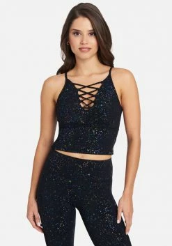 TC Bebe Logo Multi Color Foil Print Lace Up Top