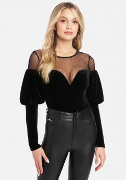 TC Deep Sweetheart Neck Velour Bodysuit Clothing