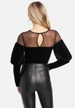 TC Deep Sweetheart Neck Velour Bodysuit Clothing