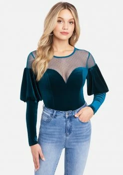 TC Deep Sweetheart Neck Velour Bodysuit