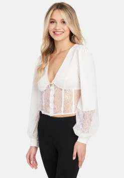 TC Satin & Lace Bustier Waist Blouse Clothing