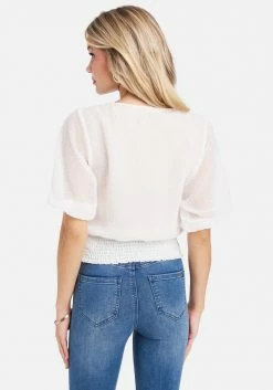 TC Swiss Dot Multi Button Smocked Hem Blouse 7 TC Swiss Dot Multi Button Smocked Hem Blouse