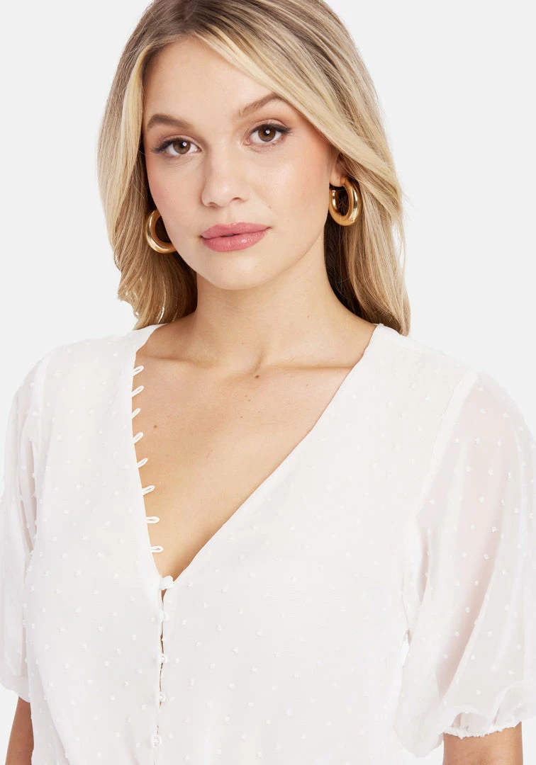 TC Swiss Dot Multi Button Smocked Hem Blouse 4 TC Swiss Dot Multi Button Smocked Hem Blouse