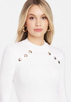 TC Gold Button Mock Neck Sweater Best Sellers