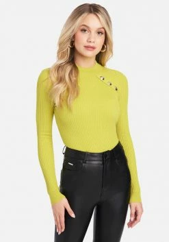 TC Best Sellers Gold Button Mock Neck Sweater
