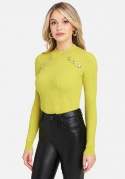 TC Best Sellers Gold Button Mock Neck Sweater