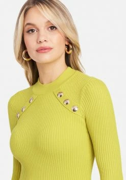 TC Best Sellers Gold Button Mock Neck Sweater