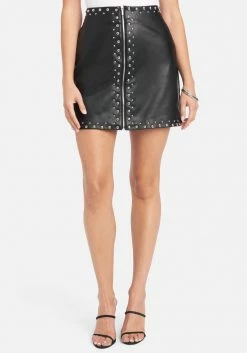 TC Clothing Vegan Leather Zipper Front Stud Skirt
