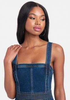 Festival Season Multi Stitch Body Contour Denim Dress
