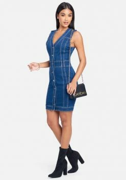 TC Button Down Multi Seam Denim Dress Festival Season