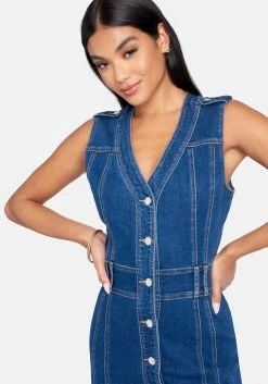 TC Button Down Multi Seam Denim Dress Festival Season