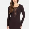 JUMP Plunge Neck Lace Up Sweater Dress Clothing