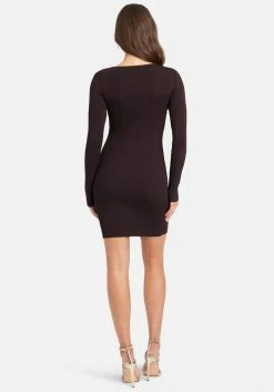 JUMP Plunge Neck Lace Up Sweater Dress Clothing