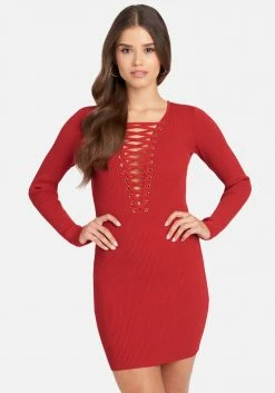 JUMP Clothing Plunge Neck Lace Up Sweater Dress