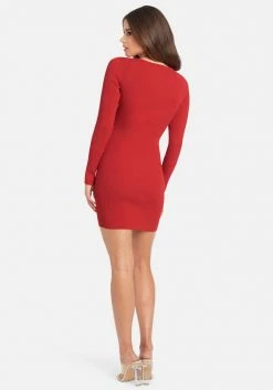 JUMP Clothing Plunge Neck Lace Up Sweater Dress