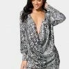 JUMP Bridal Printed Satin Cowl Neck Shirtdress