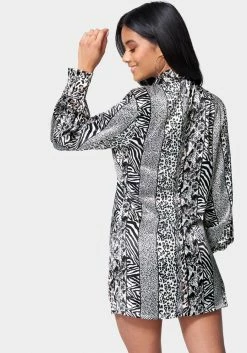 JUMP Bridal Printed Satin Cowl Neck Shirtdress