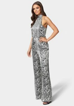 Wide Leg Printed Halter Jumpsuit Festival Season