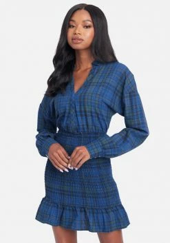 JUMP Smocked Plaid Shirtdress Clothing