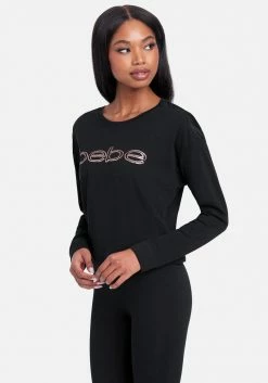 ONE STEP UP BOL Bebe Logo Sequin Long Sleeve Top