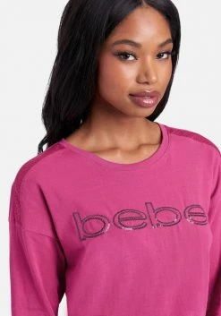 ONE STEP UP BOL Bebe Logo Sequin Long Sleeve Top