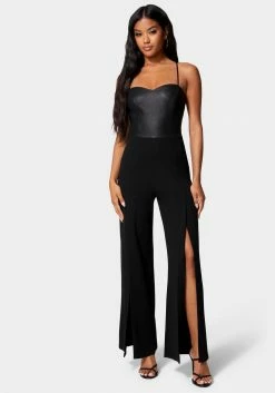 Night Out Faux Leather Open Leg Jumpsuit
