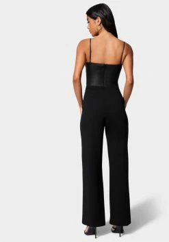 Night Out Faux Leather Open Leg Jumpsuit