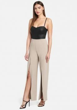 Faux Leather Open Leg Jumpsuit